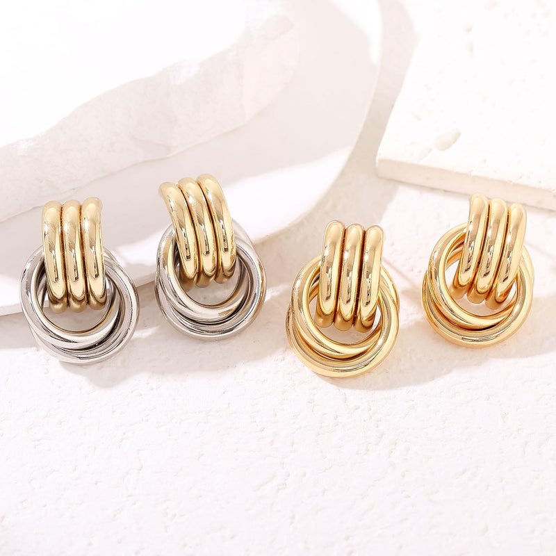 Spiritlele 14K Gold Plated Knot Earrings for Women Gold Silver Earrings Heart Link Drop Dangle Earring Chunky Golden Knotted Statement Jewelry - Image 5